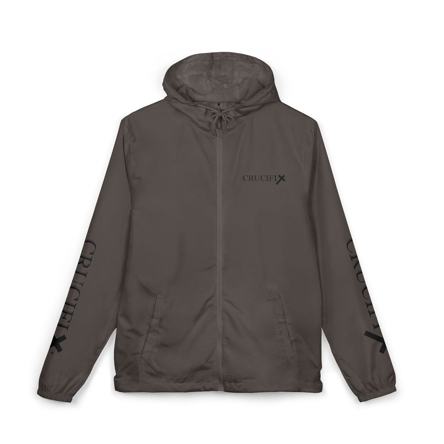 Crucifix Cross Windbreaker Jacket – Christian Streetwear with Sleeve & Back Graphic