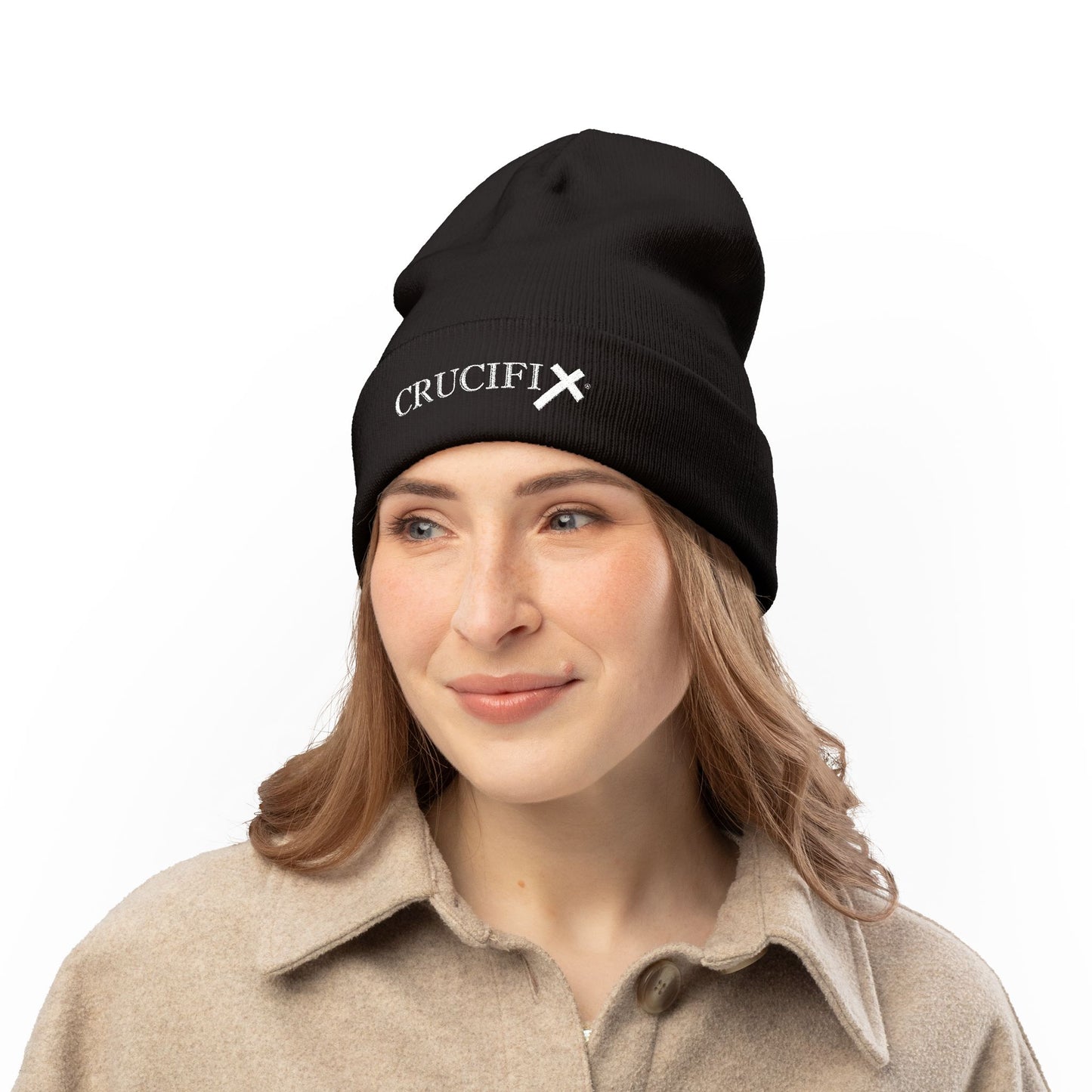 CRUCIFIX Embroidered Beanie Hat– Premium Cuffed Knit Cap