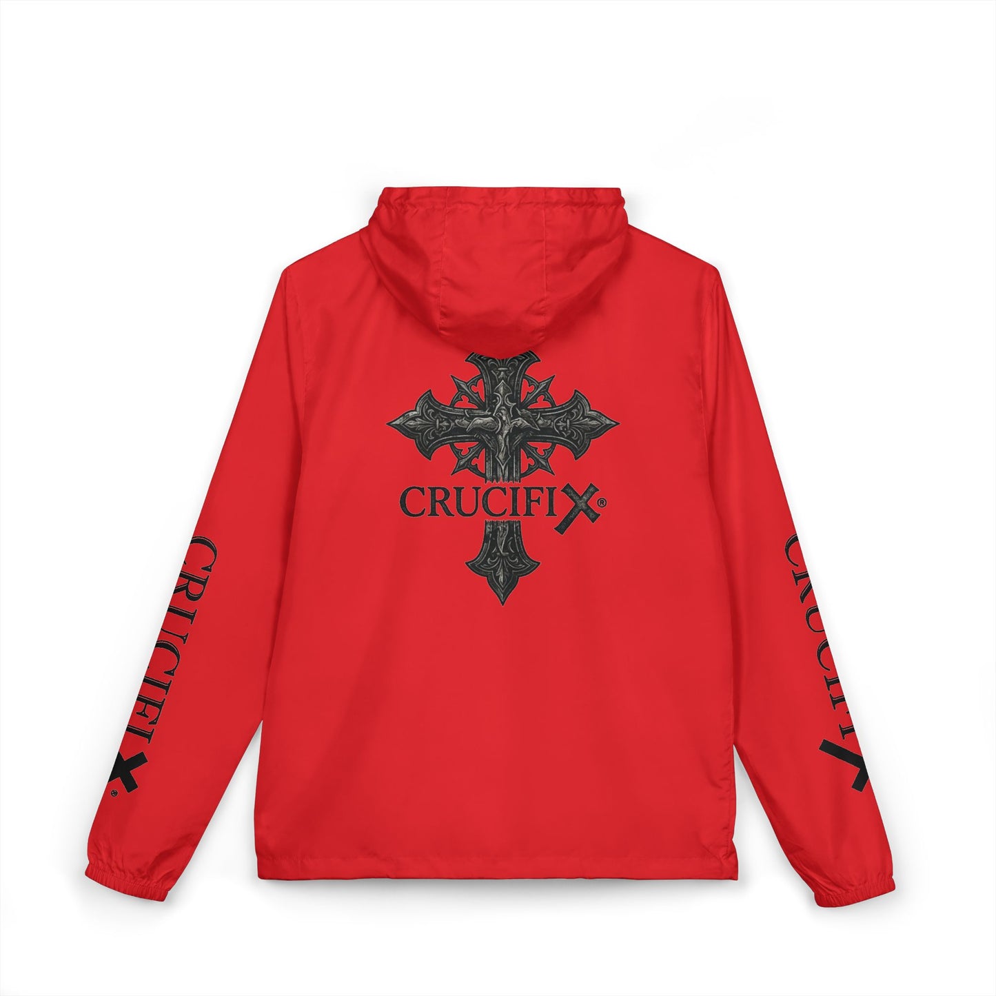 Crucifix Cross Windbreaker Jacket – Christian Streetwear with Sleeve & Back Graphic