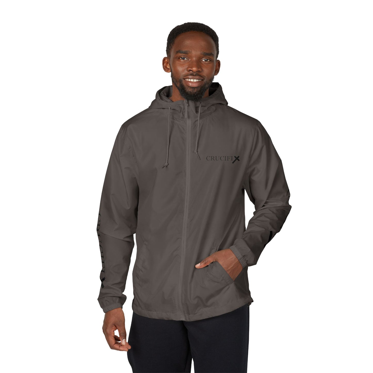 Crucifix Cross Windbreaker Jacket – Christian Streetwear with Sleeve & Back Graphic