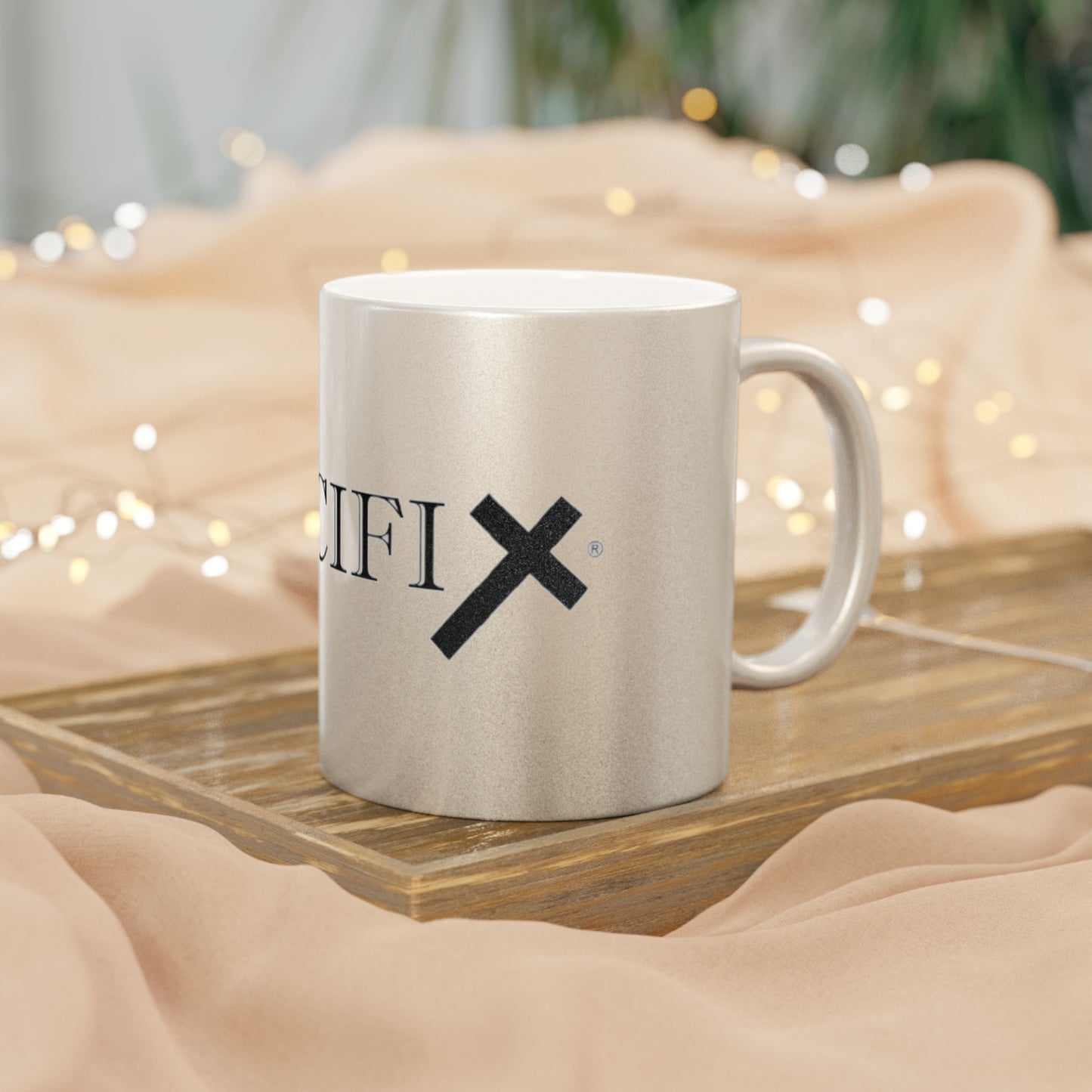 Crucifix Logo Ceramic Mug— Silver or Gold Coffee Cup