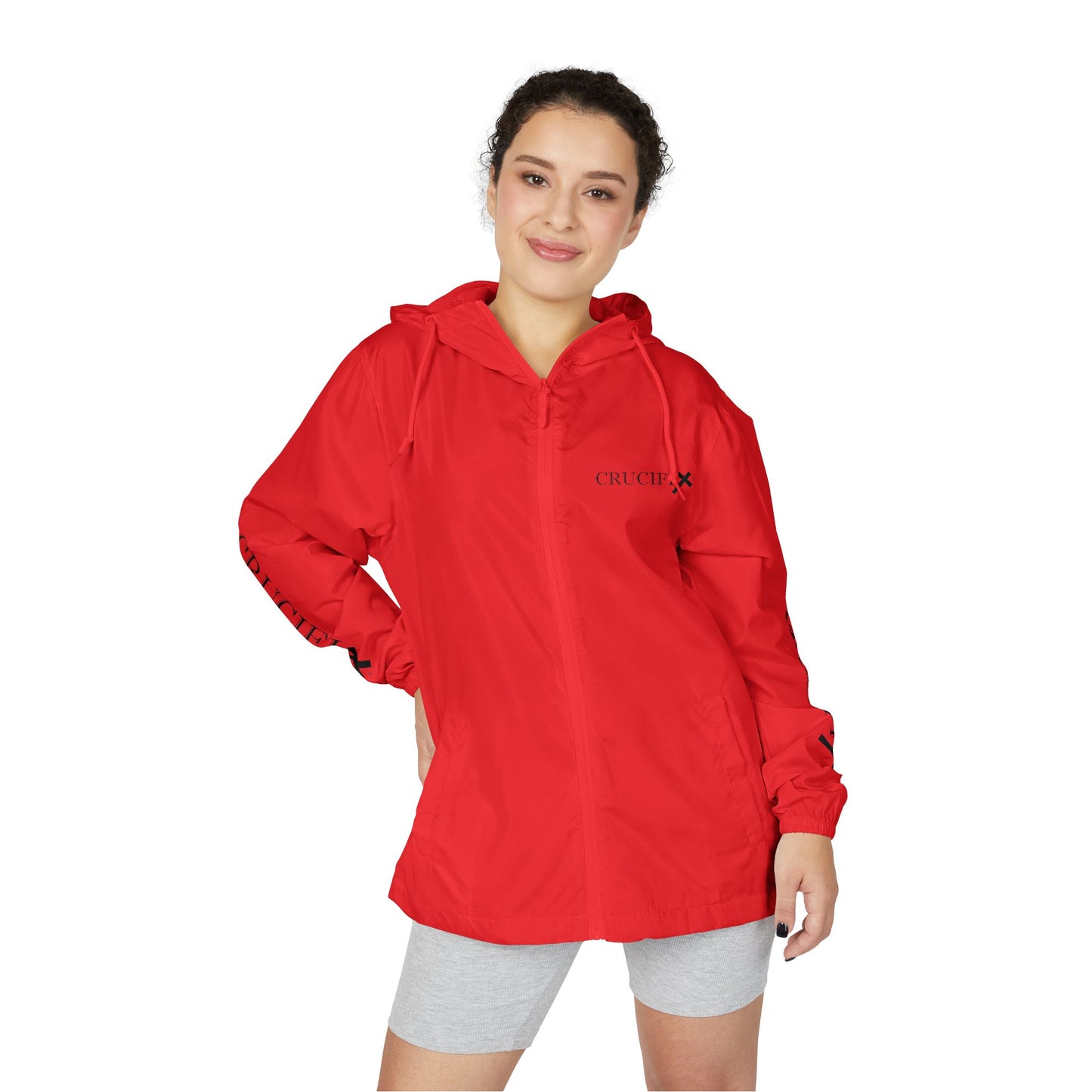 Crucifix Cross Windbreaker Jacket – Christian Streetwear with Sleeve & Back Graphic