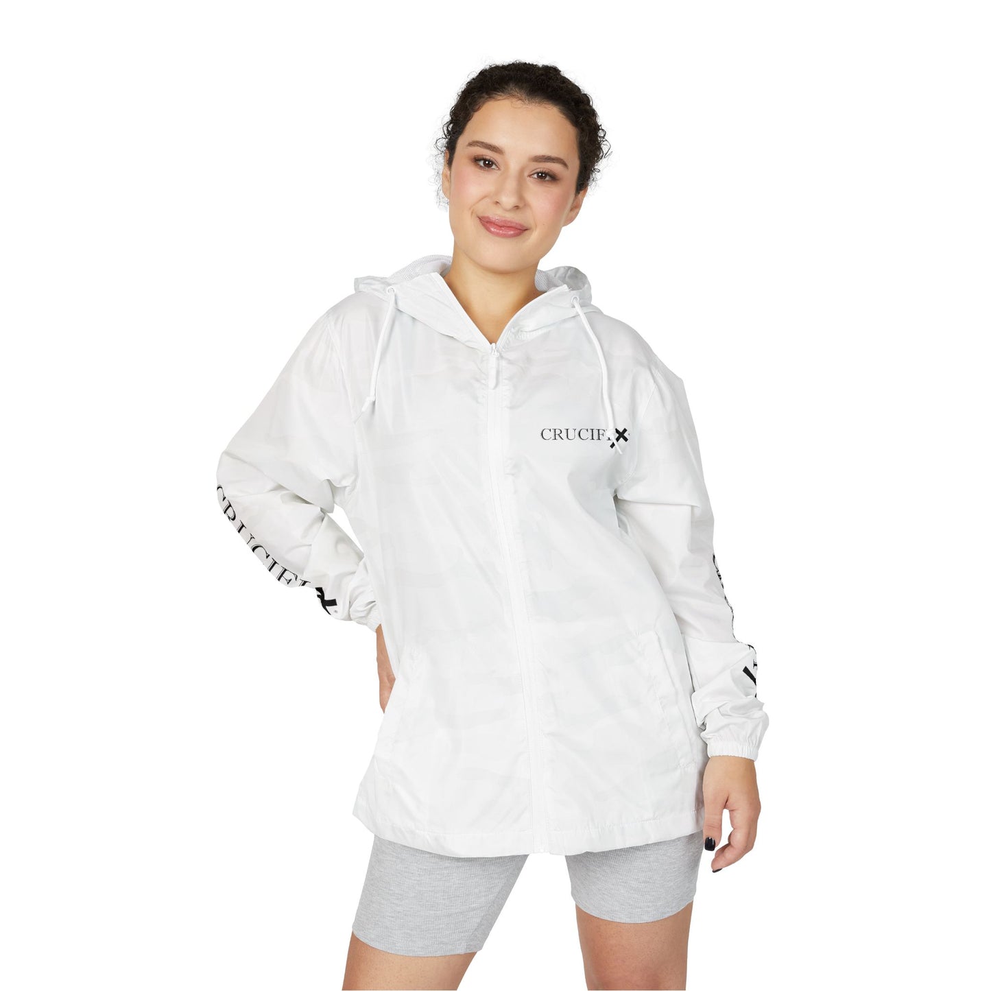 Crucifix Cross Windbreaker Jacket – Christian Streetwear with Sleeve & Back Graphic