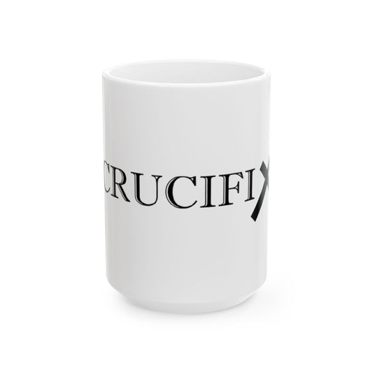 Crucifix Logo Ceramic Mug — Religious Christian Coffee Cup (11oz & 15oz)