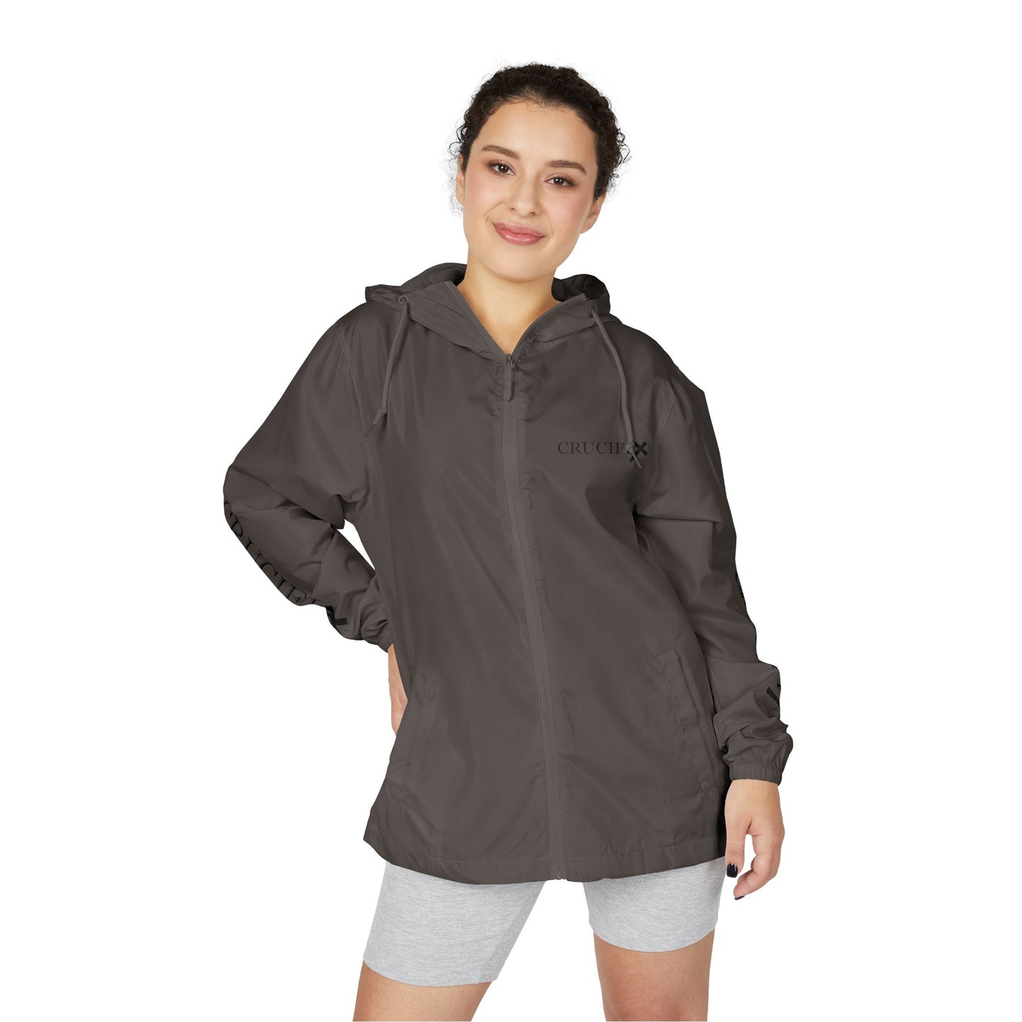 Crucifix Cross Windbreaker Jacket – Christian Streetwear with Sleeve & Back Graphic