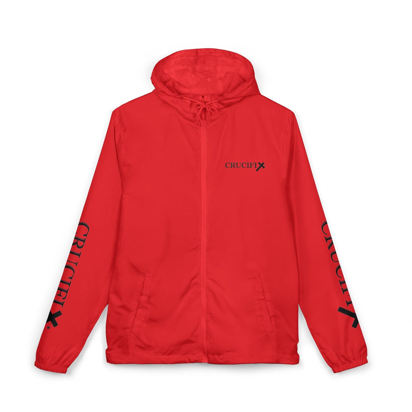 Crucifix Cross Windbreaker Jacket – Christian Streetwear with Sleeve & Back Graphic
