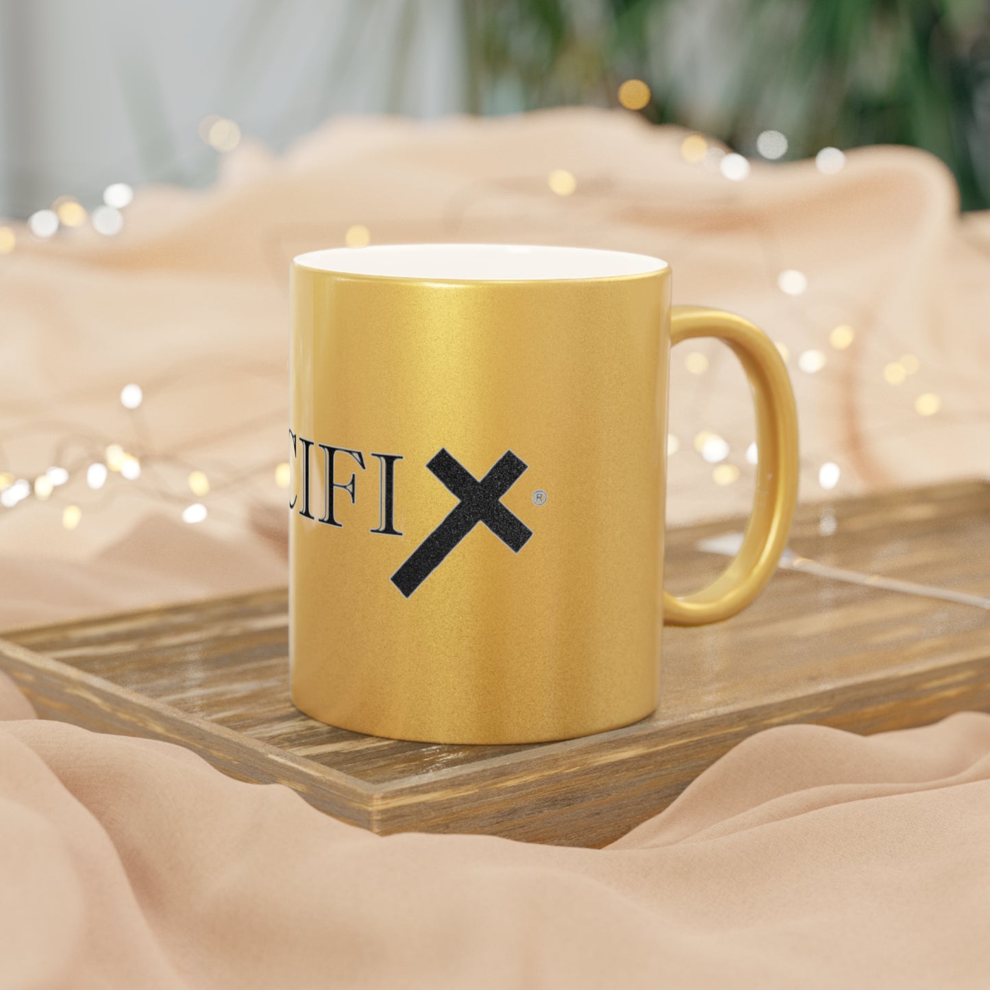 Crucifix Logo Ceramic Mug— Silver or Gold Coffee Cup