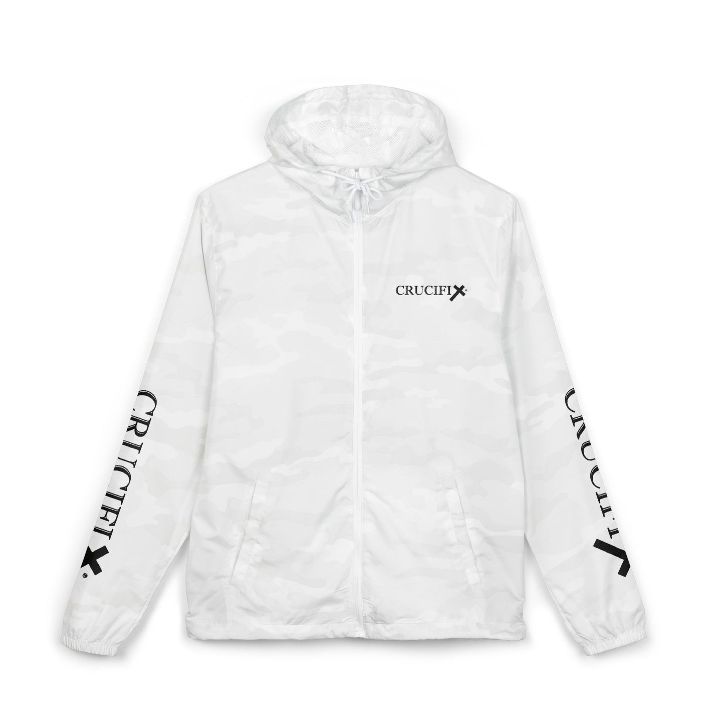 Crucifix Cross Windbreaker Jacket – Christian Streetwear with Sleeve & Back Graphic