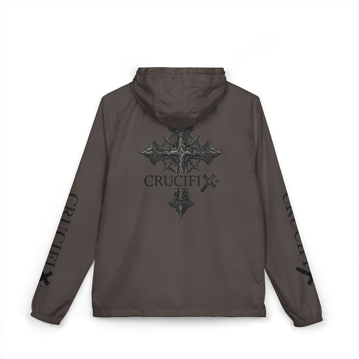 Crucifix Cross Windbreaker Jacket – Christian Streetwear with Sleeve & Back Graphic