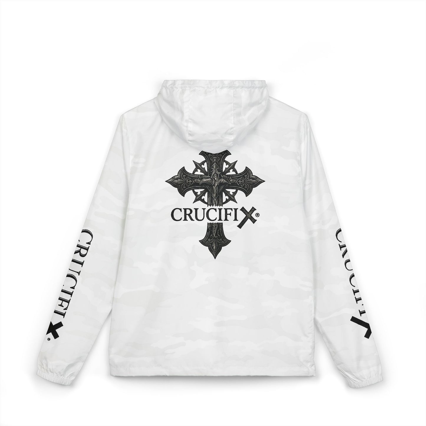Crucifix Cross Windbreaker Jacket – Christian Streetwear with Sleeve & Back Graphic