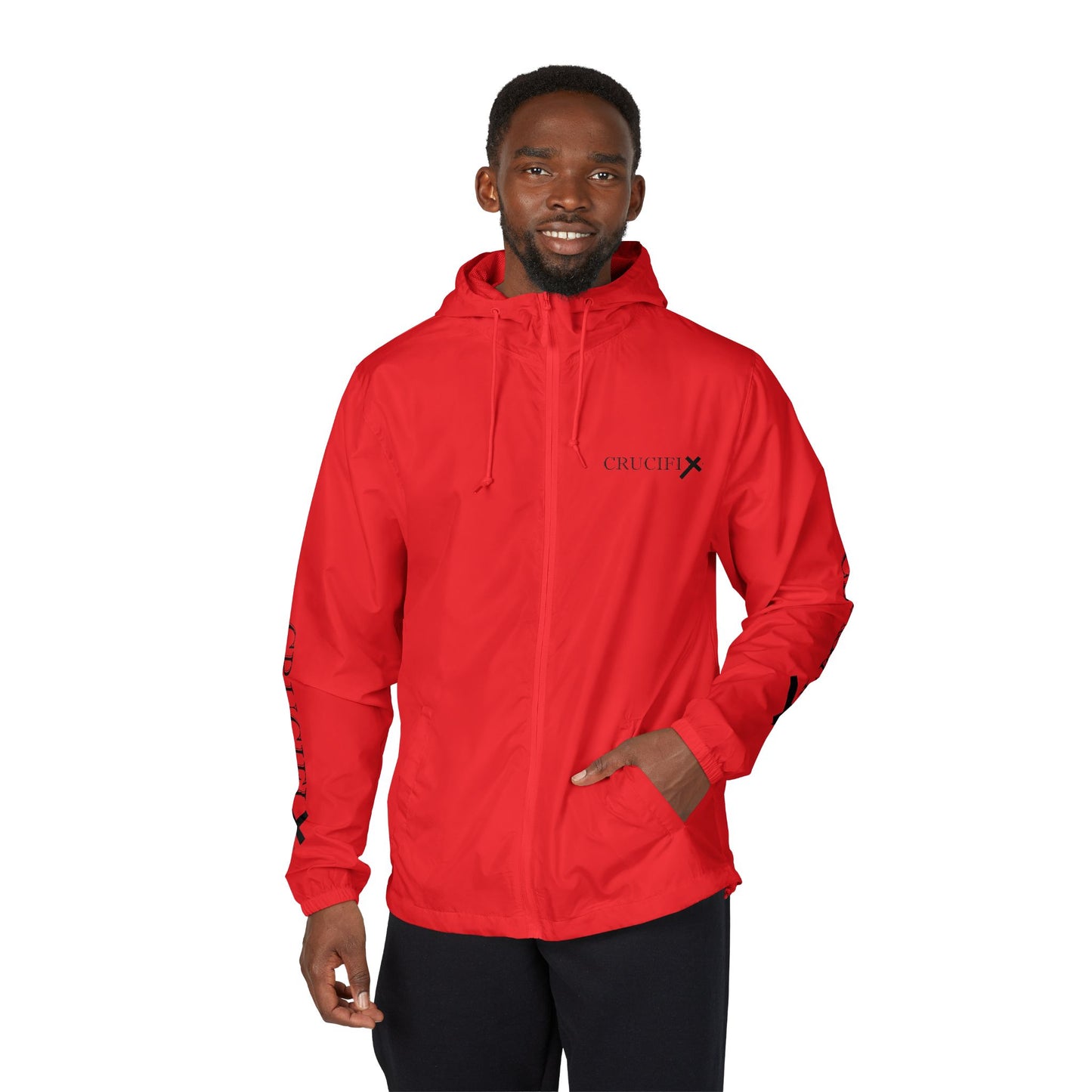 Crucifix Cross Windbreaker Jacket – Christian Streetwear with Sleeve & Back Graphic