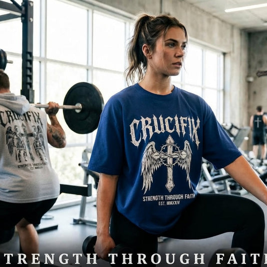 Crucifix Winged Cross Strength Through Faith Graphic T-Shirt