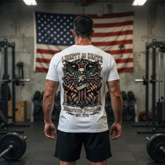 Crucifix Liberty or Death Tee  Description