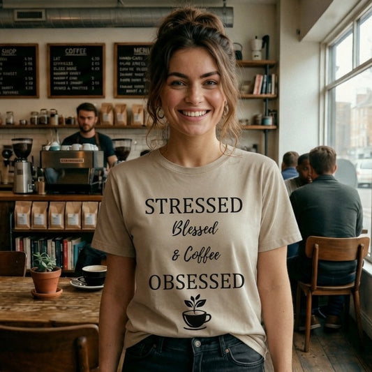 Women’s Stressed Blessed & Coffee Obsessed Graphic T-Shirt