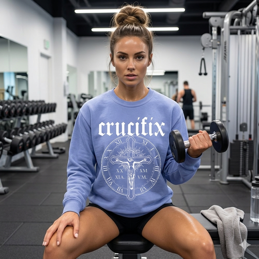 Crucifix Gothic Clock Cross Graphic Crewneck Sweatshirt