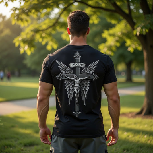 Crucifix Winged Cross Back Graphic T-Shirt