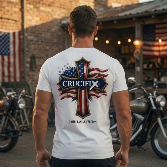 Faith Family Freedom Patriotic Cross Graphic Tee
