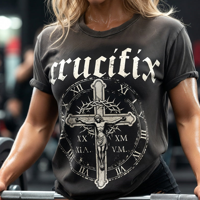 Crucifix Gothic Clock Cross Graphic T-Shirt