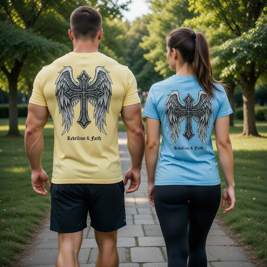 Winged Cross Graphic T-Shirt – Rebellion & Faith Christian Tee