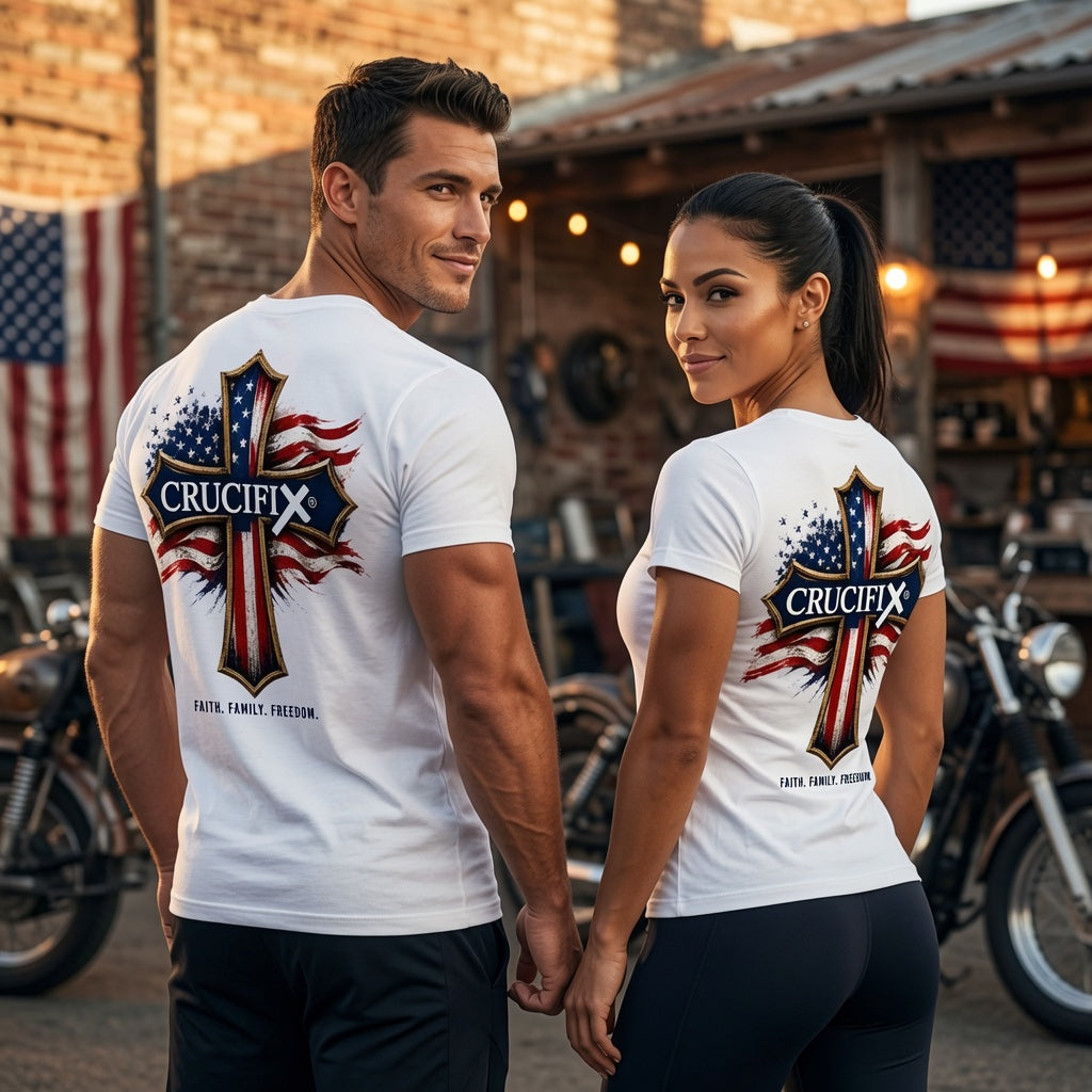 Faith Family Freedom Patriotic Cross Graphic Tee