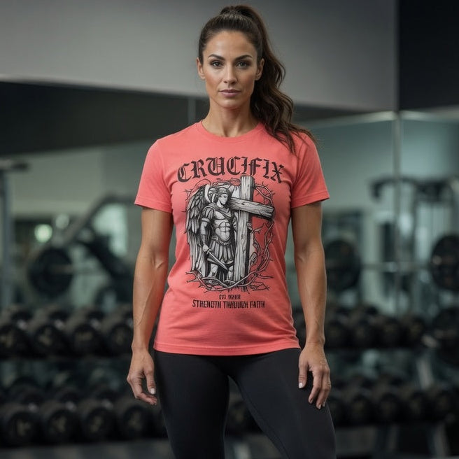 Crucifix Archangel Strength Through Faith Graphic T-Shirt